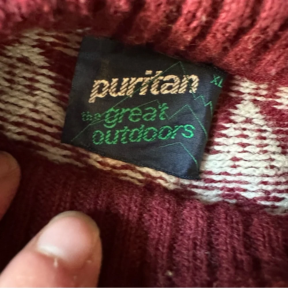 Men’s Vintage XL Puritan Cream and Burgundy‎ Alpine Crewneck Sweater